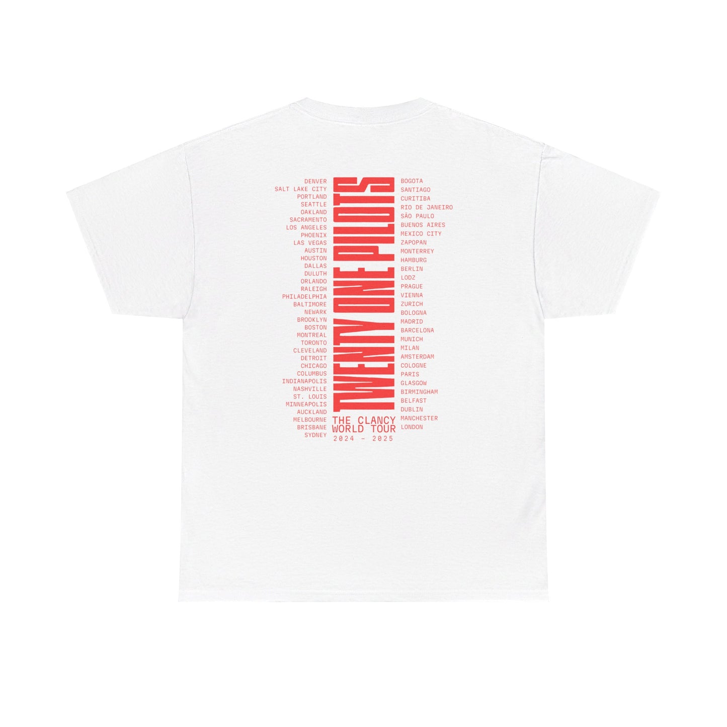 TWENTY ONE PILOTS CLANCY TOUR MERCH - CLANCY DUAL TOUR DATES WHITE TEE
